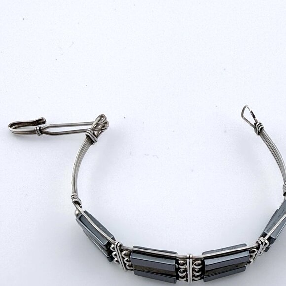 Vintage Sterling Silver Agate and Hematite Bracelet – 7" Artisan Design - Picture 9 of 15